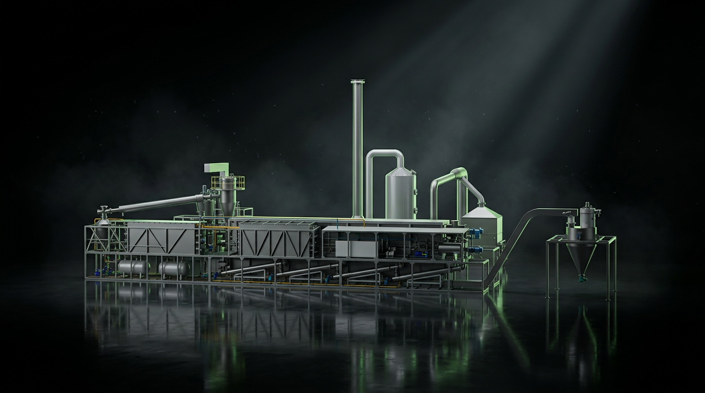 Continuous waste tyre pyrolysis plant — cinematic showcase